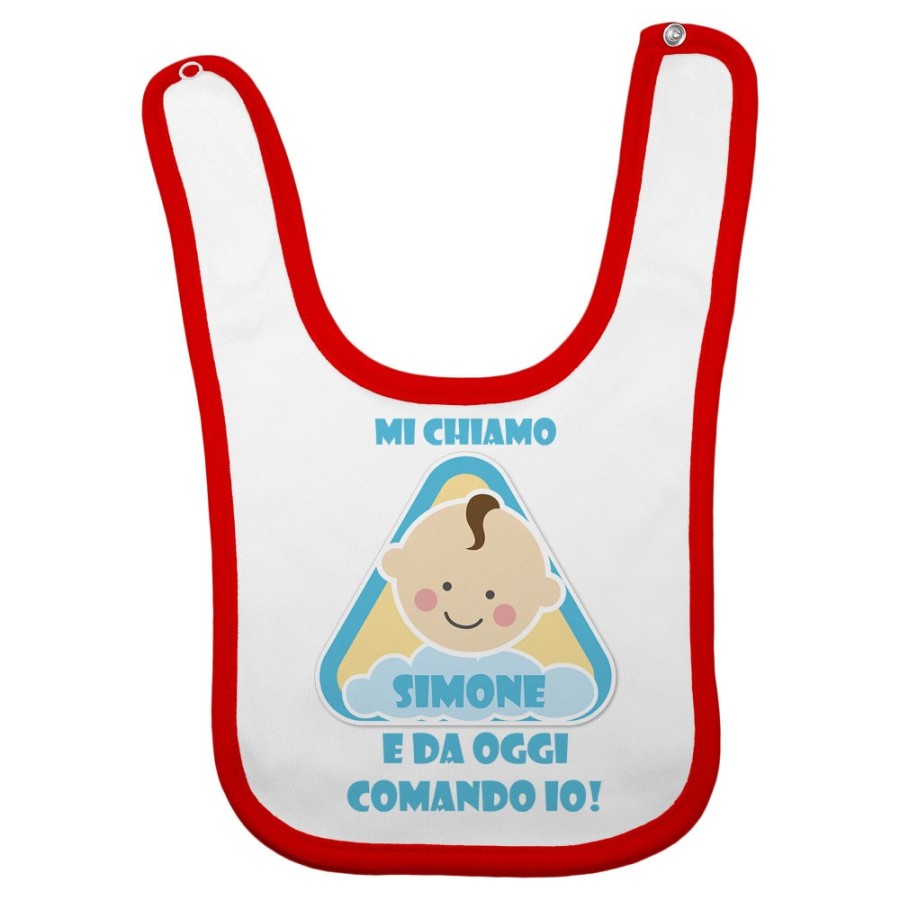 Bavaglino neonato personalizzato con nome eccomi e da oggi comando io Divertenti