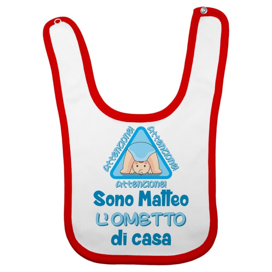 Bavaglino neonato personalizzato con nome attenzione sono l'ometto di casa Divertenti