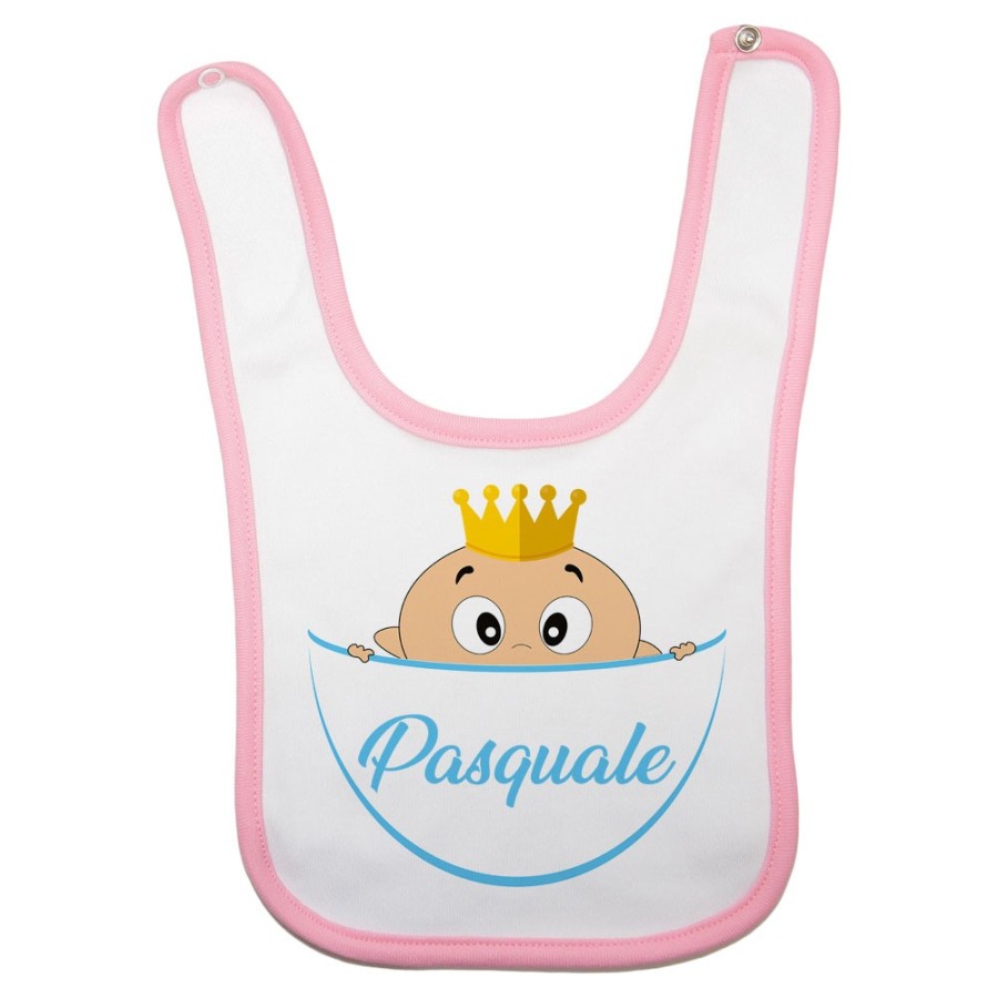 Bavaglino neonato personalizzato con nome bimbo bimba con la corona esce dalla tasca Divertenti
