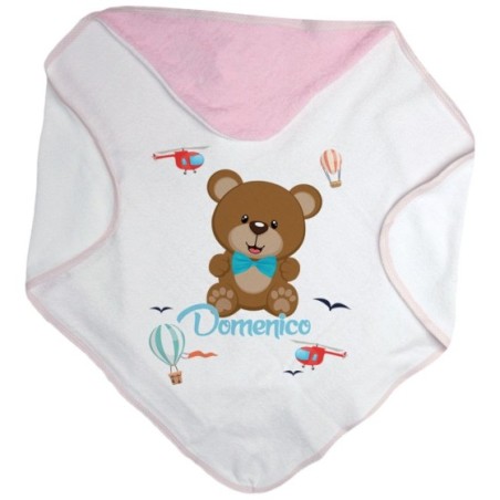 Accappatoio neonato personalizzato con nome orsetto e mongolfiere Divertenti