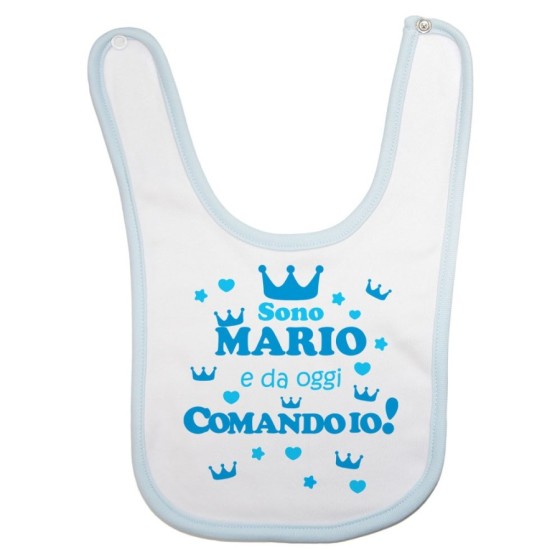 Bavaglino neonato personalizzato con nome da oggi comando io con corone Divertenti