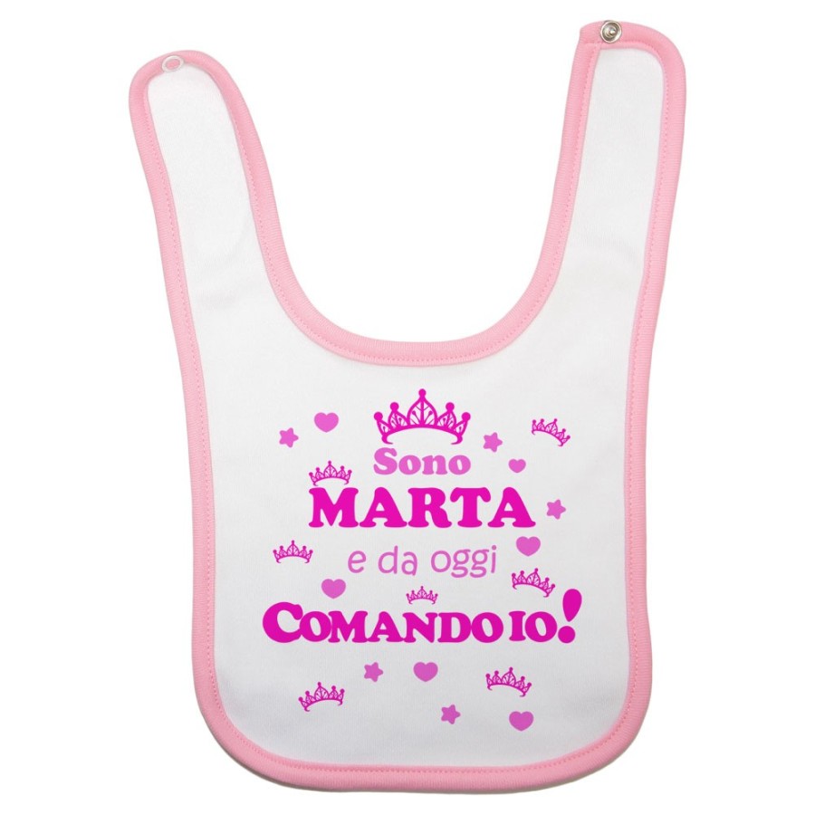 Bavaglino neonato personalizzato con nome da oggi comando io con corone Divertenti