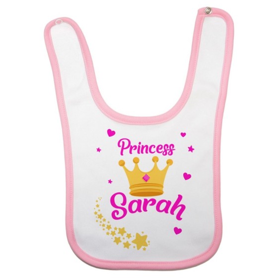 Bavaglino neonato personalizzato con nome prince princess con corona Divertenti