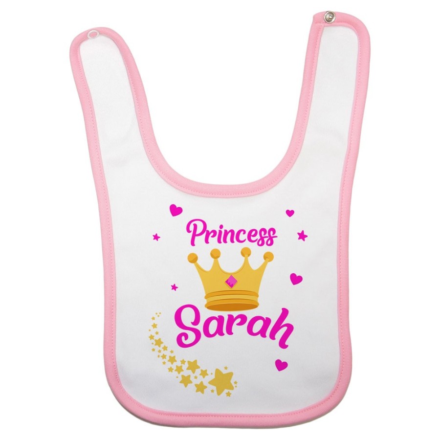 Bavaglino neonato personalizzato con nome prince princess con corona Divertenti