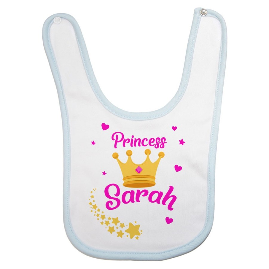 Bavaglino neonato personalizzato con nome prince princess con corona Divertenti