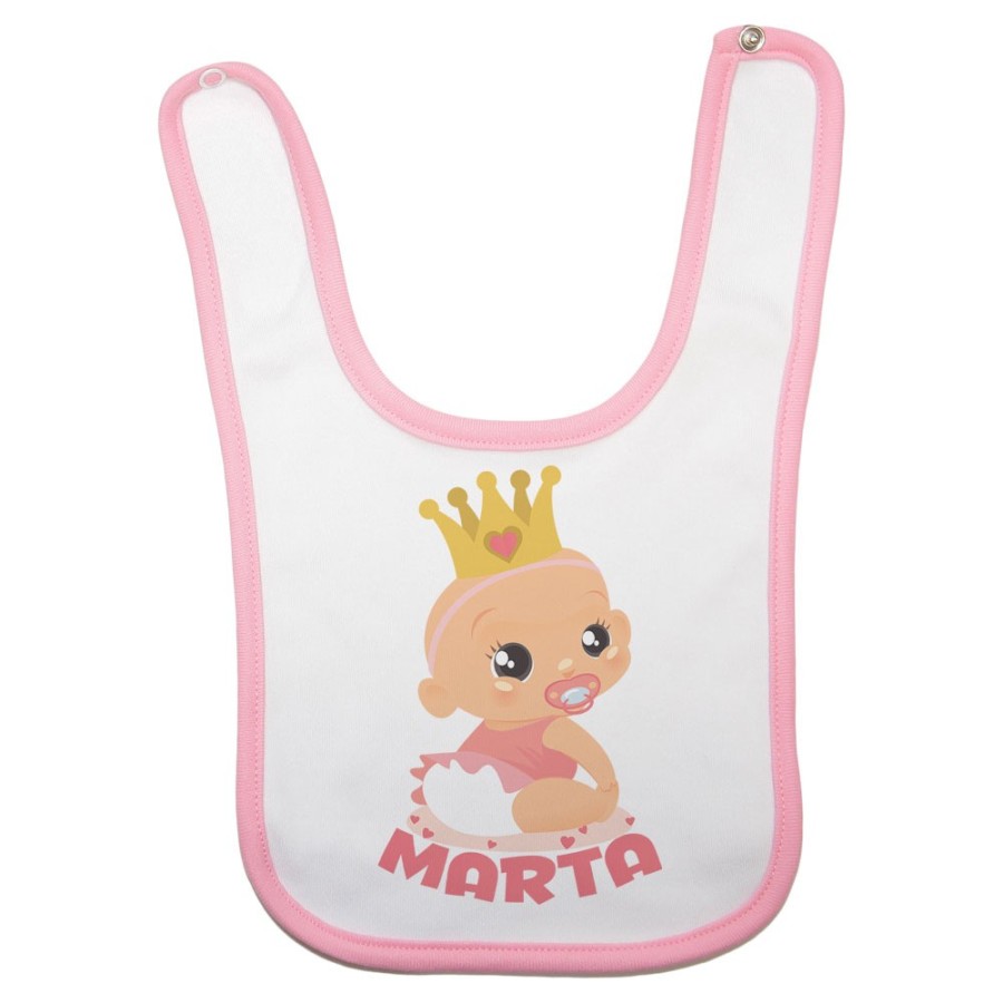 Bavaglino neonato personalizzato con nome bambino bambina con corona Divertenti