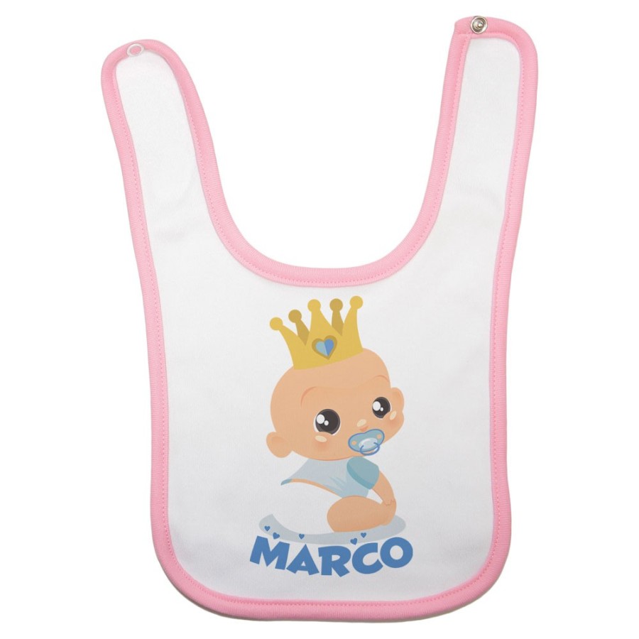 Bavaglino neonato personalizzato con nome bambino bambina con corona Divertenti