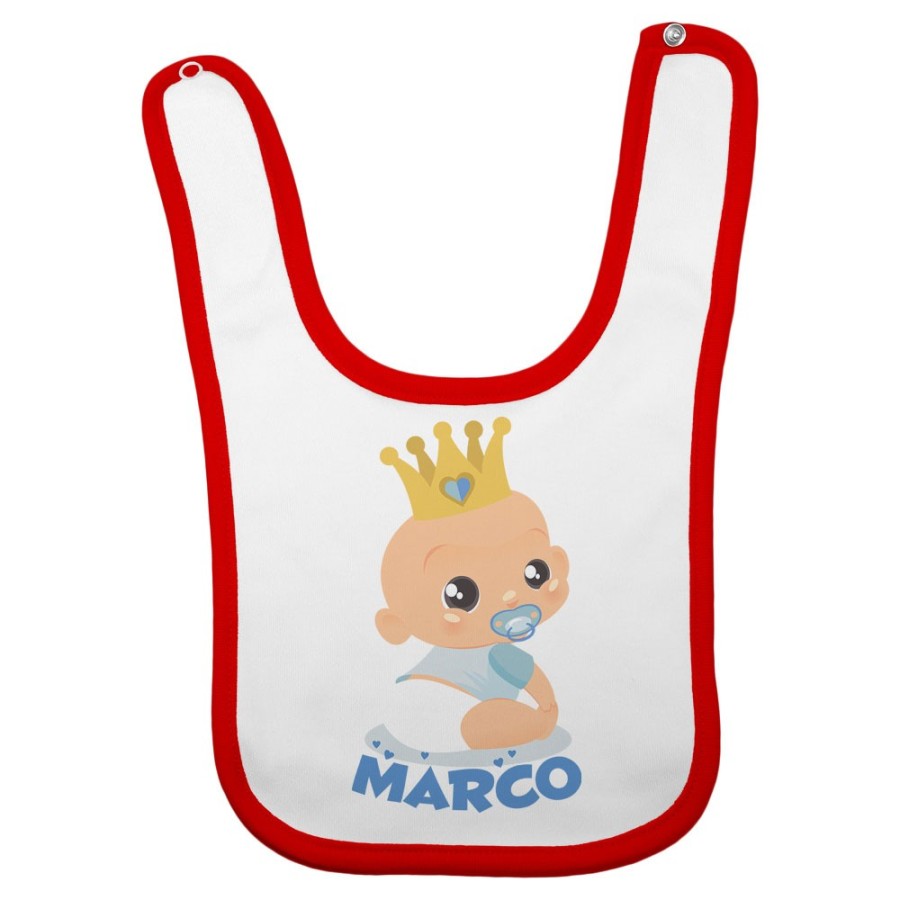 Bavaglino neonato personalizzato con nome bambino bambina con corona Divertenti