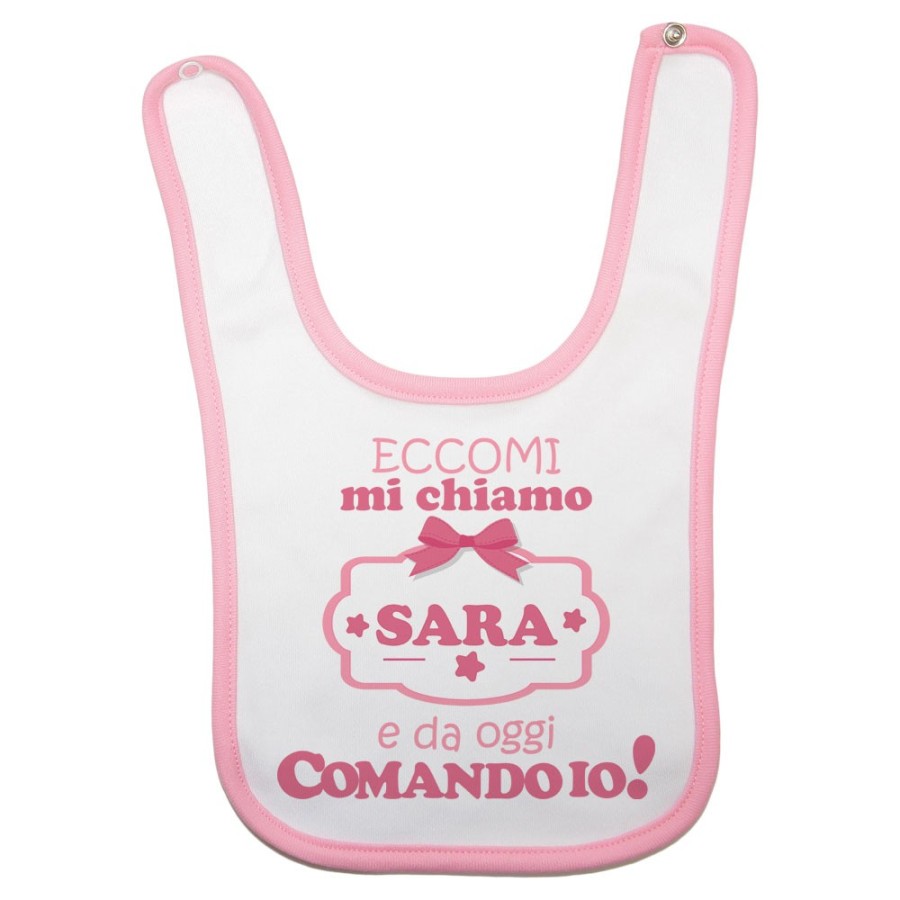Bavaglino neonato personalizzato con nome da oggi comando io Divertenti
