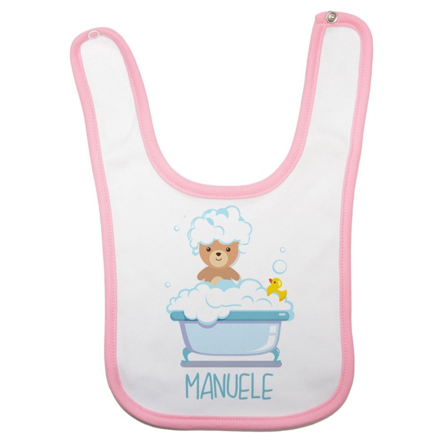 Bavaglino neonato personalizzato con nome baby bear con paperella Divertenti
