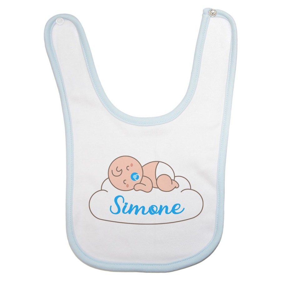Bavaglino neonato personalizzato con nome bimbo che dorme sulla nuvola Divertenti