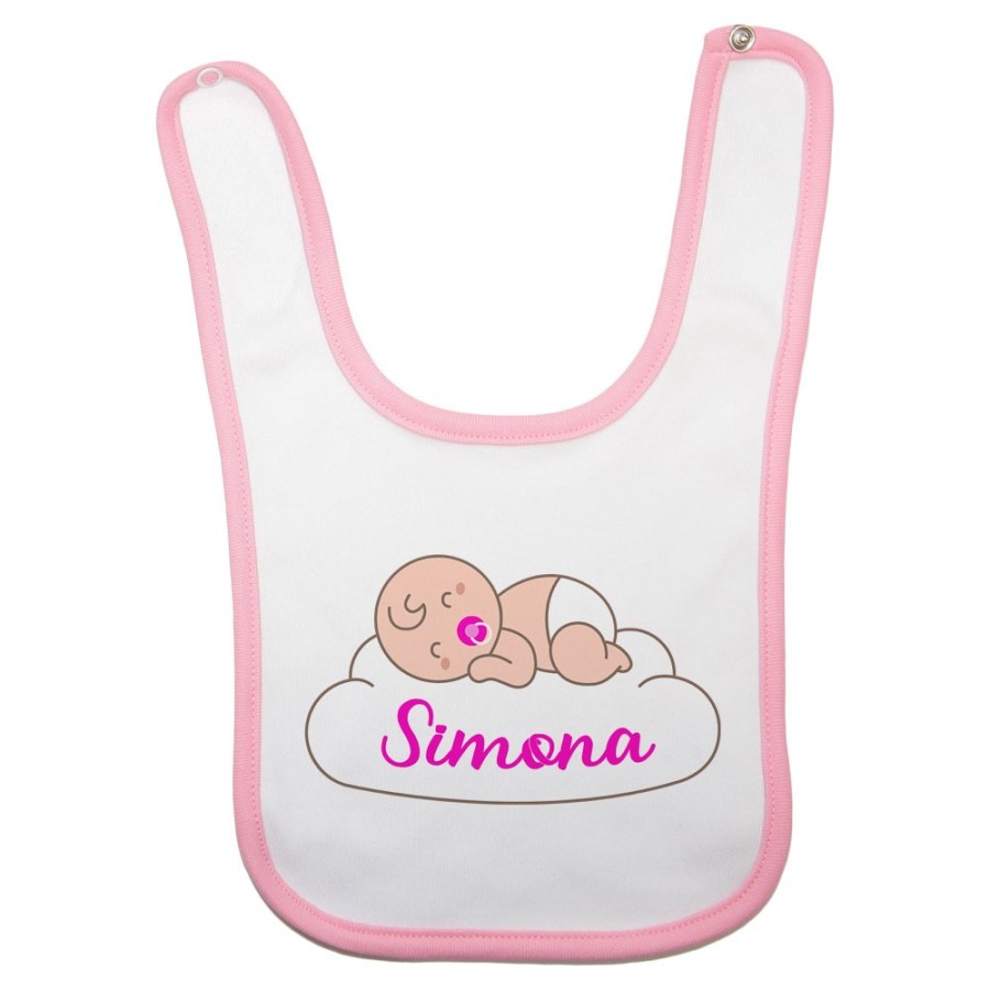 Bavaglino neonato personalizzato con nome bimbo che dorme sulla nuvola Divertenti