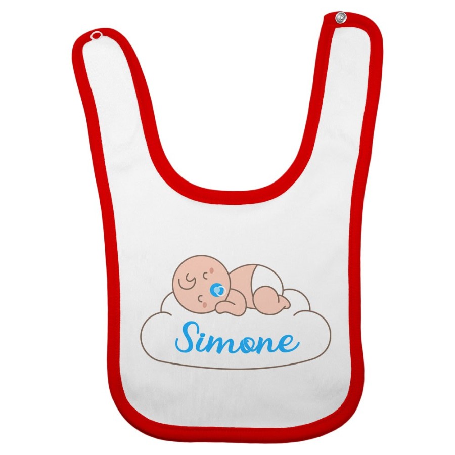 Bavaglino neonato personalizzato con nome bimbo che dorme sulla nuvola Divertenti