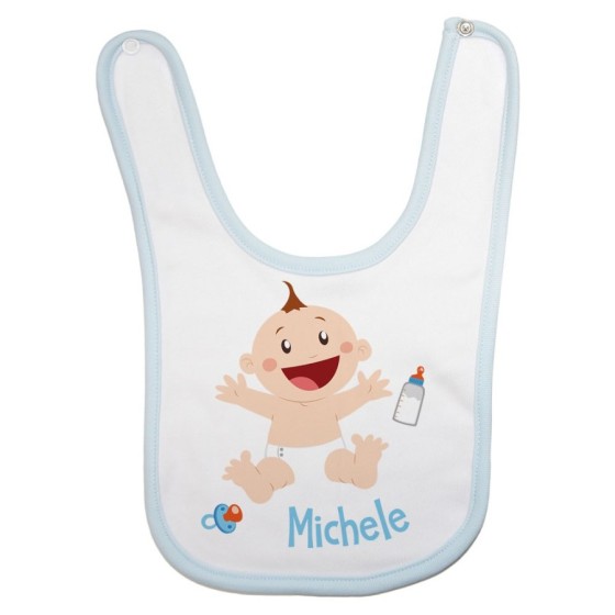 Bavaglino neonato personalizzato con nome bimbo con ciuccio e biberon Divertenti