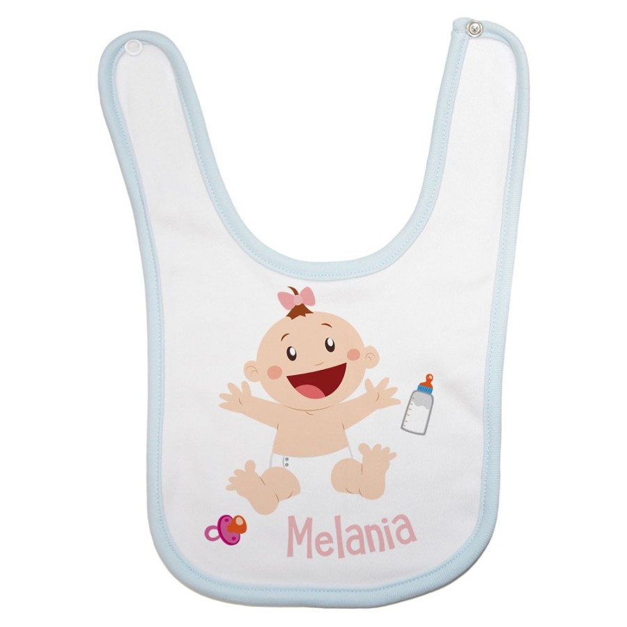 Bavaglino neonato personalizzato con nome bimbo con ciuccio e biberon Divertenti