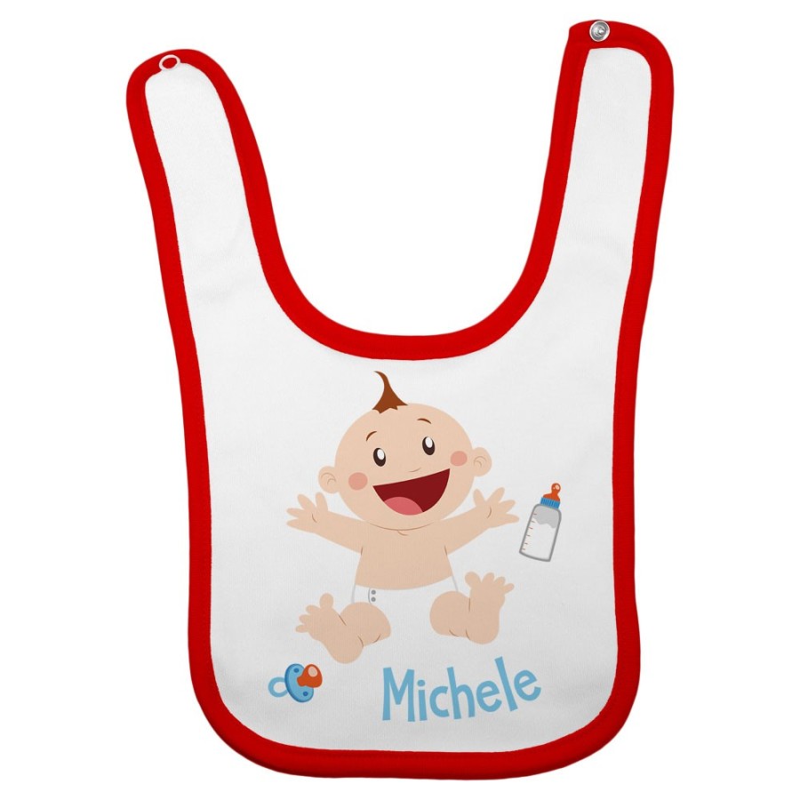 Bavaglino neonato personalizzato con nome bimbo con ciuccio e biberon Divertenti