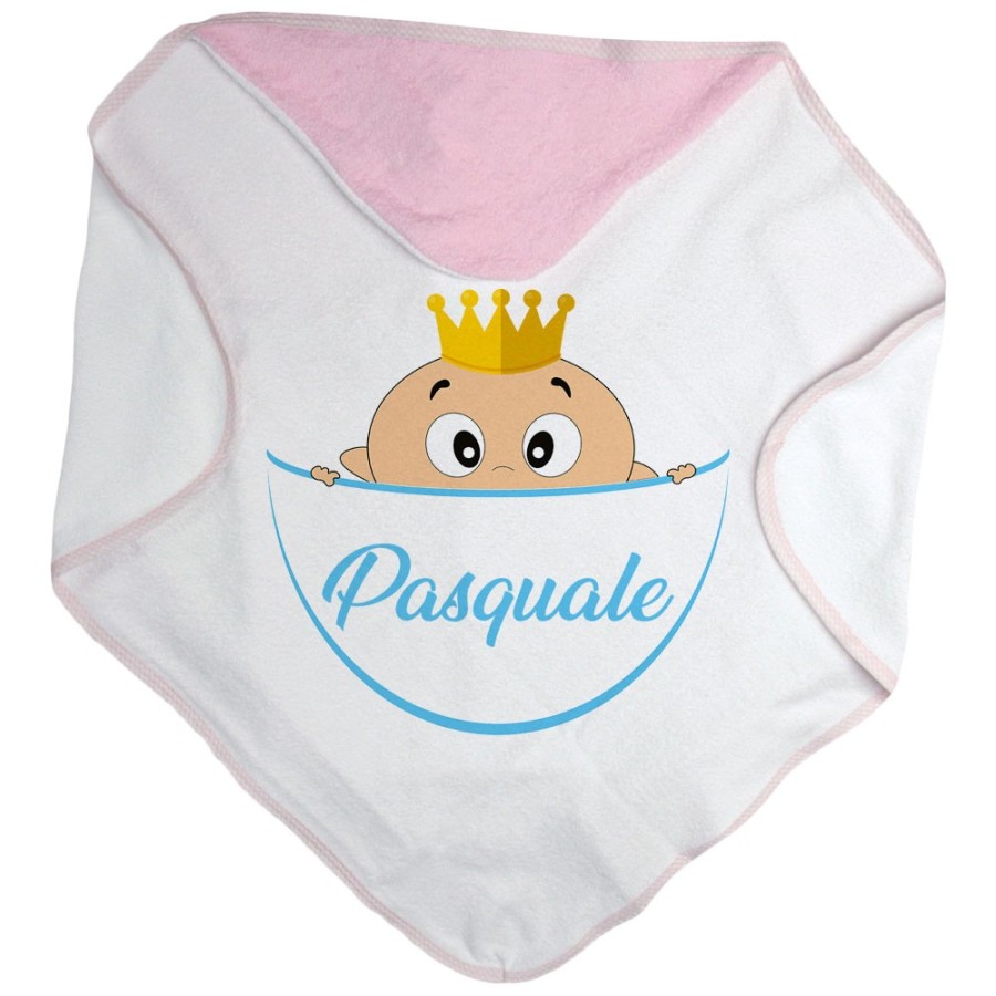 Accappatoio neonato personalizzato con nome bimbo bimba con la corona esce dalla tasca Divertenti