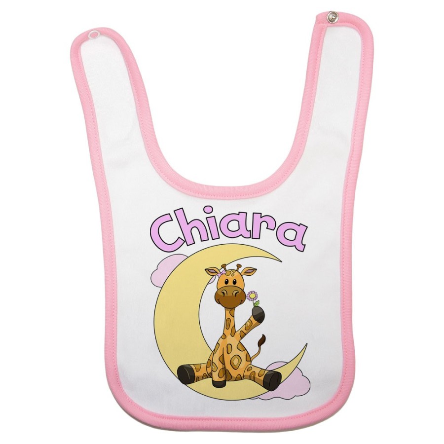 Bavaglino neonato personalizzato con nome giraffa sulla luna Divertenti