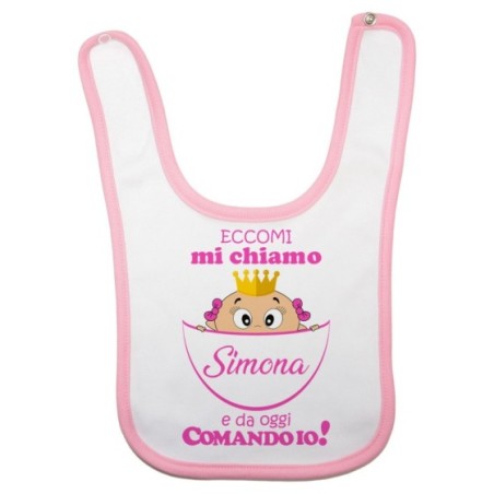 Bavaglino neonato personalizzato con nome eccomi da oggi comando io Divertenti