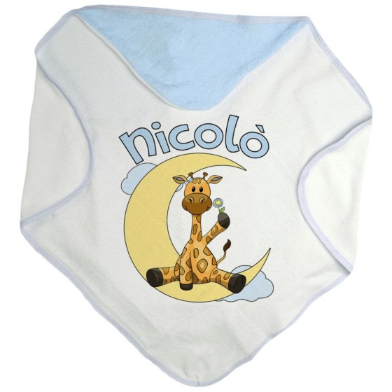 Accappatoio neonato personalizzato con nome giraffa sulla luna Divertenti