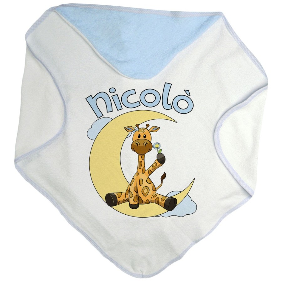 Accappatoio neonato personalizzato con nome giraffa sulla luna Divertenti