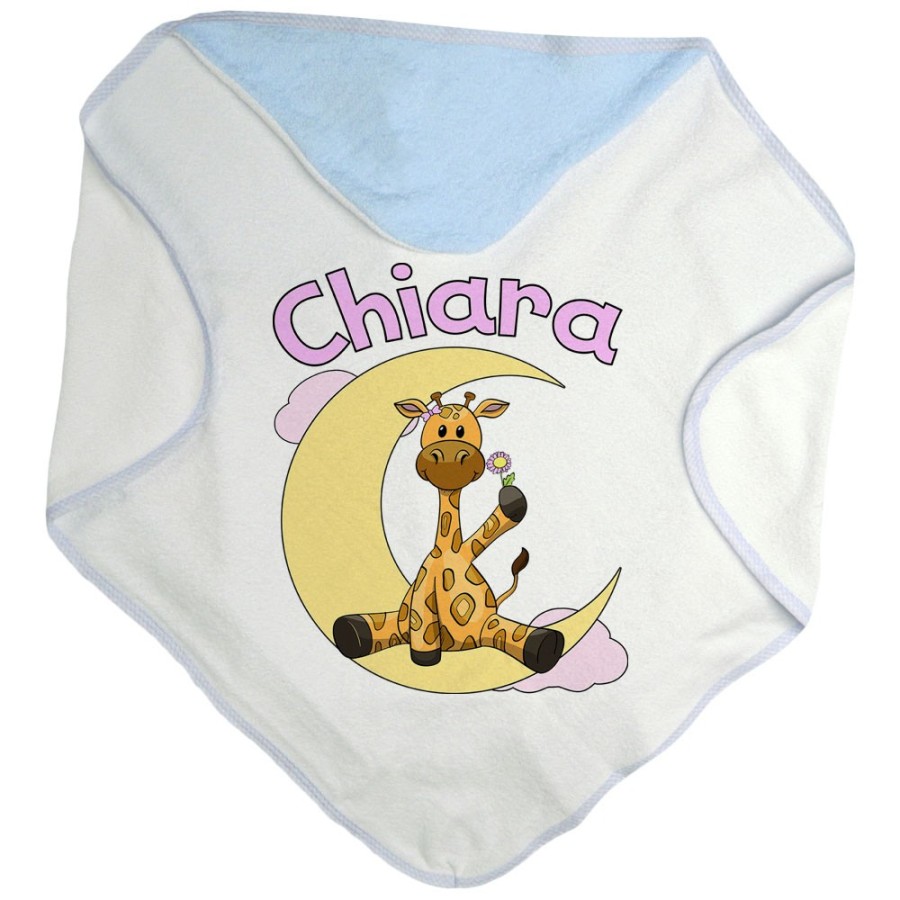 Accappatoio neonato personalizzato con nome giraffa sulla luna Divertenti