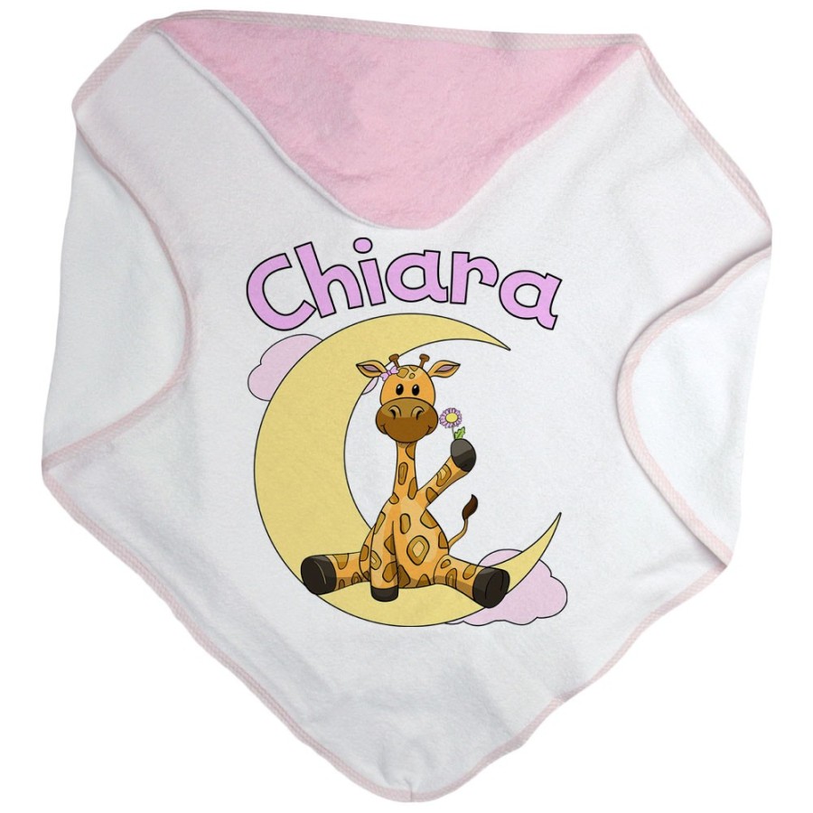 Accappatoio neonato personalizzato con nome giraffa sulla luna Divertenti
