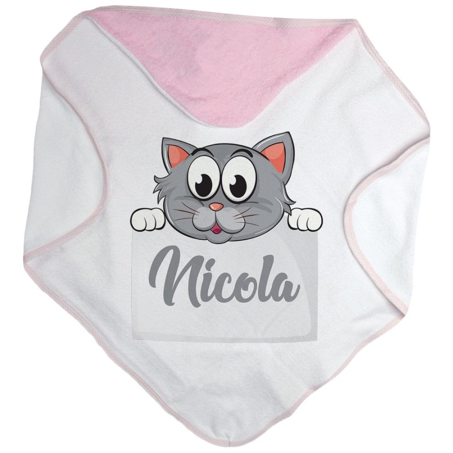 Accappatoio neonato personalizzato con nome baby gattino Divertenti