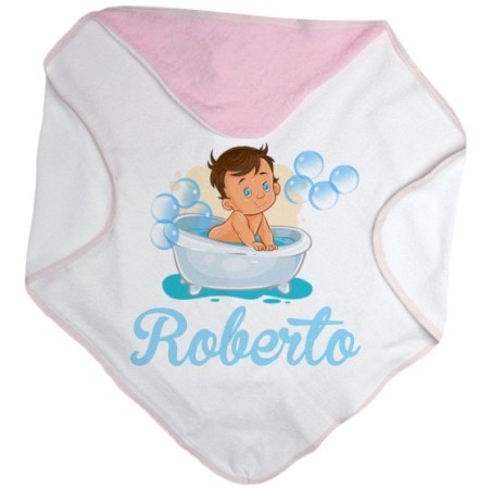 Accappatoio neonato personalizzato con nome bimbo nella vasca Divertenti