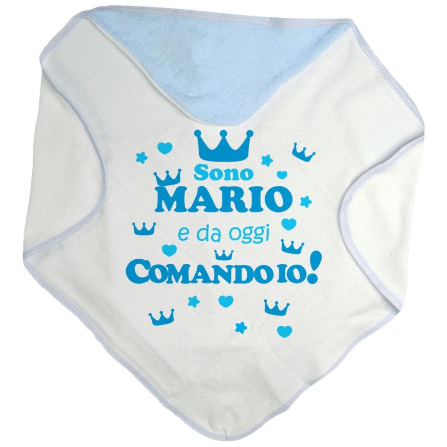 Accappatoio neonato personalizzato con nome da oggi comando io con corone Divertenti