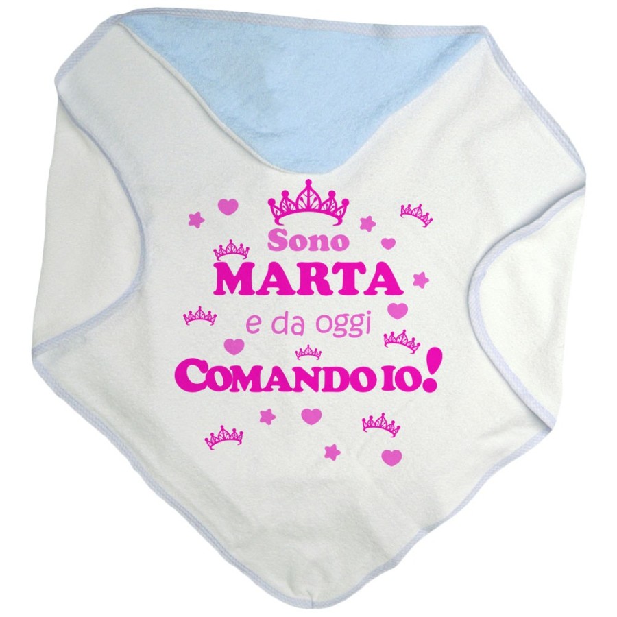 Accappatoio neonato personalizzato con nome da oggi comando io con corone Divertenti