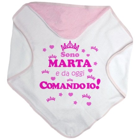 Accappatoio neonato personalizzato con nome da oggi comando io con corone Divertenti