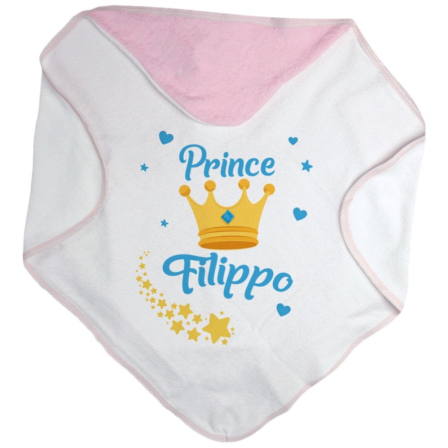 Accappatoio neonato personalizzato con nome prince princess con corona Divertenti