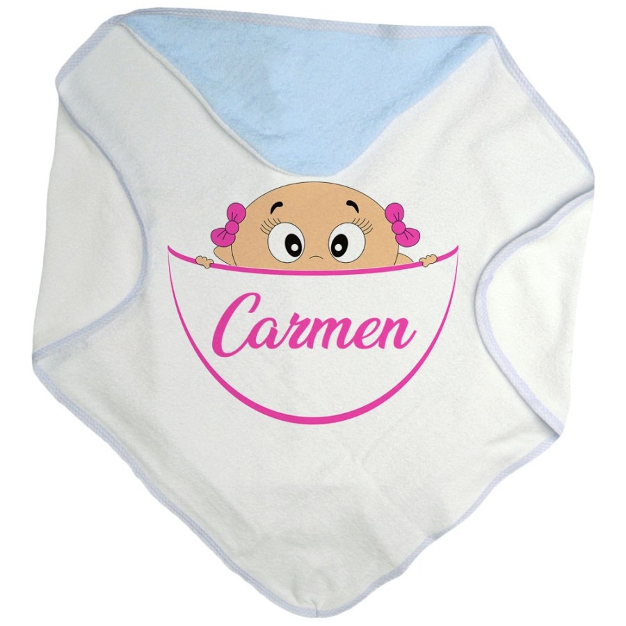 Accappatoio neonato personalizzato con nome bimbo che esce dalla tasca Divertenti