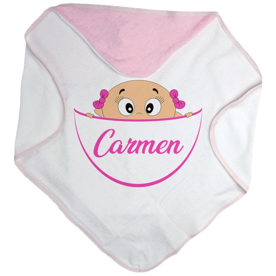Accappatoio neonato personalizzato con nome bimbo che esce dalla tasca Divertenti