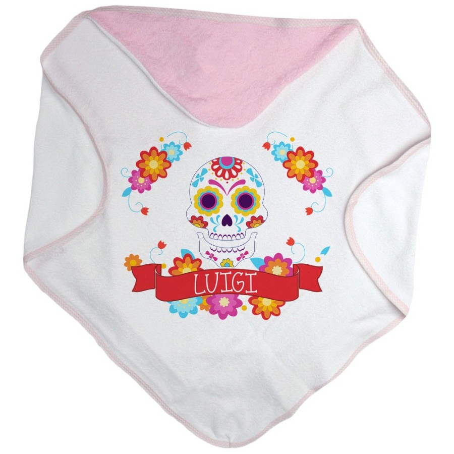 Accappatoio neonato personalizzato con nome flower skull Divertenti
