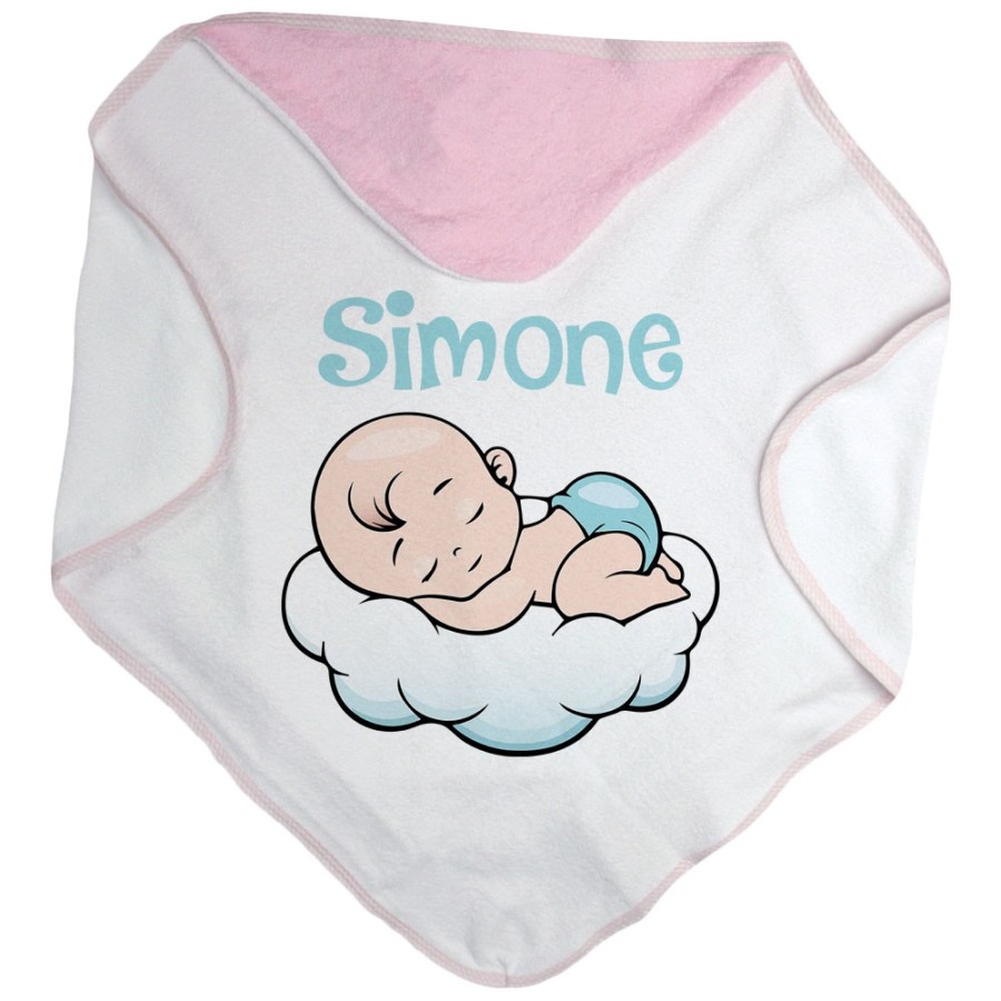 Accappatoio neonato personalizzato con nome bimbo bimba sulla nuvola Divertenti