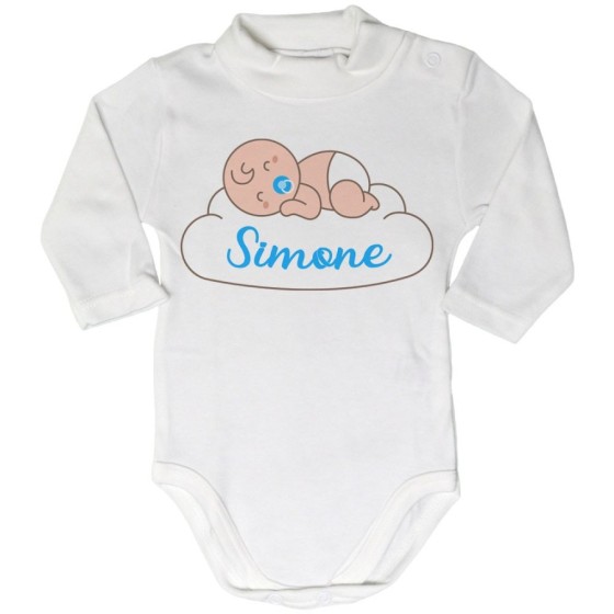 Body lupetto neonato personalizzato con nome bimbo che dorme sulla nuvola Divertenti