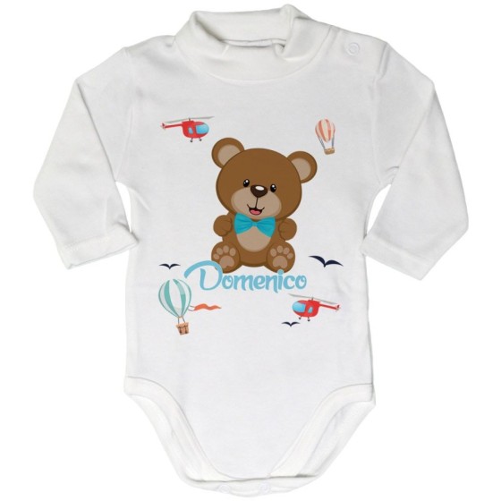Body lupetto neonato personalizzato con nome orsetto e mongolfiere Divertenti