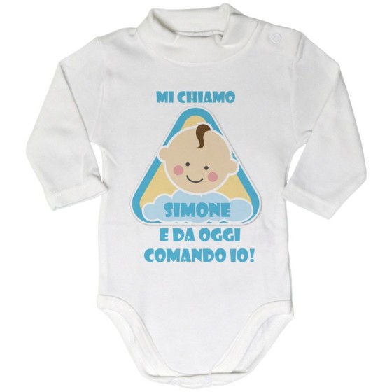 Body lupetto neonato personalizzato con nome eccomi e da oggi comando io Divertenti