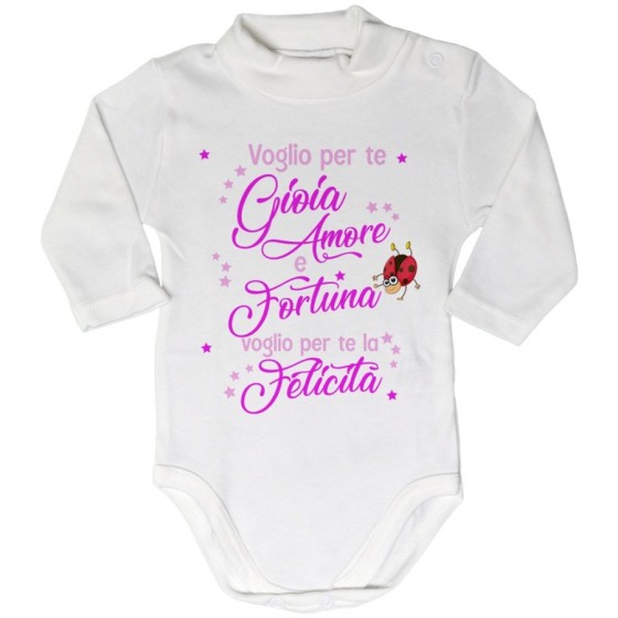 Body lupetto neonato voglio per te gioia amore fortuna e felicità Divertenti