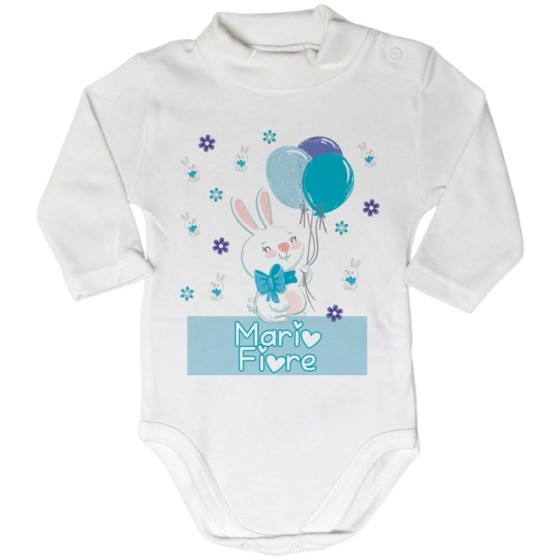 Body lupetto neonato personalizzato con nome coniglietto con palloncini colorati Divertenti