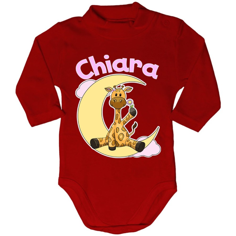 Body lupetto neonato personalizzato con nome giraffa sulla luna Divertenti
