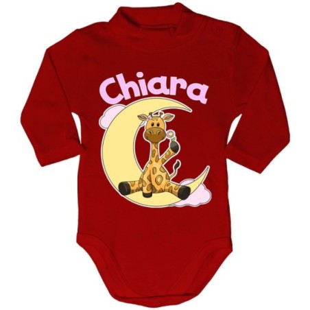 Body lupetto neonato personalizzato con nome giraffa sulla luna Divertenti