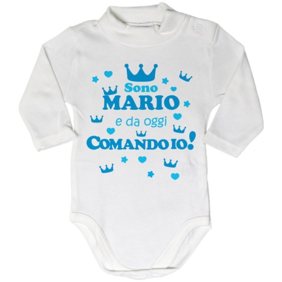 Body lupetto neonato personalizzato con nome da oggi comando io con corone Divertenti