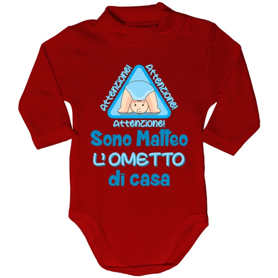 Body lupetto neonato personalizzato con nome attenzione sono l'ometto di casa Divertenti