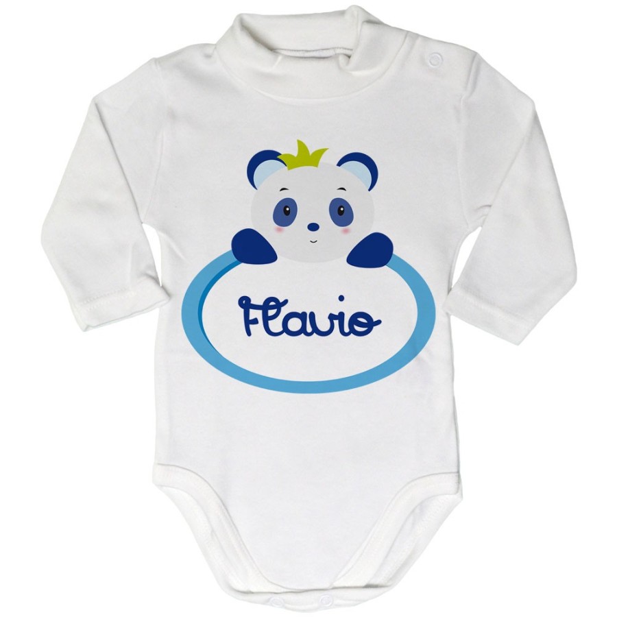 Body lupetto neonato personalizzato con nome panda Divertenti
