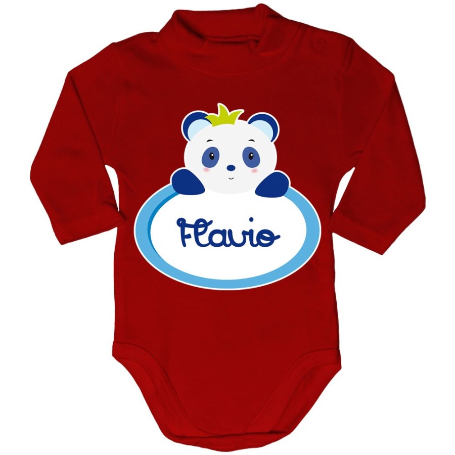 Body lupetto neonato personalizzato con nome panda Divertenti