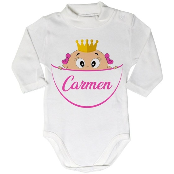 Body lupetto neonato personalizzato con nome bimbo bimba con la corona esce dalla tasca Divertenti