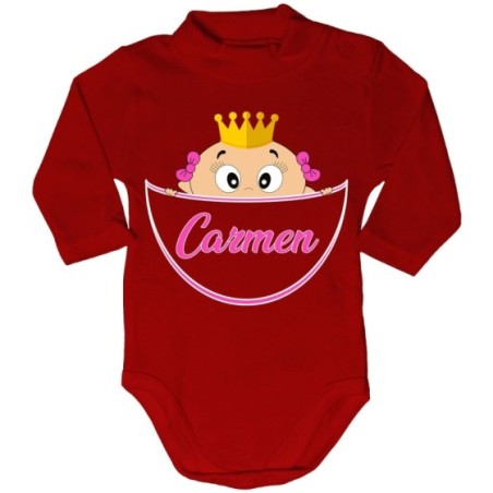 Body lupetto neonato personalizzato con nome bimbo bimba con la corona esce dalla tasca Divertenti